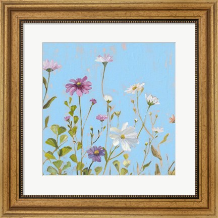 Framed Wild Flowers on Cerulean II Print