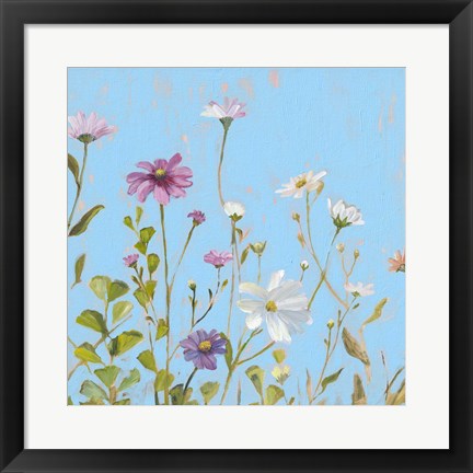 Framed Wild Flowers on Cerulean II Print