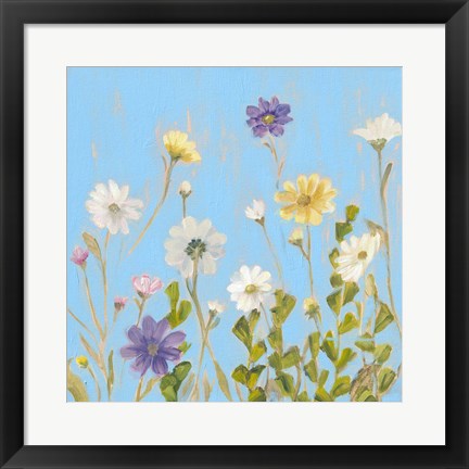 Framed Wild Flowers on Cerulean III Print