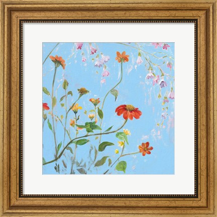 Framed Wild Flowers on Cerulean IV Print