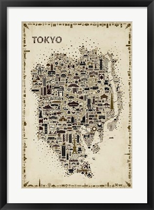 Framed Antique Iconic Cities-Tokyo Print