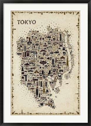 Framed Antique Iconic Cities-Tokyo Print