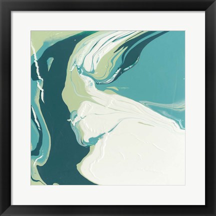 Framed Flowing Teal I Print