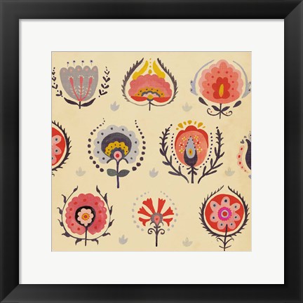 Framed Textile Flowers II Print