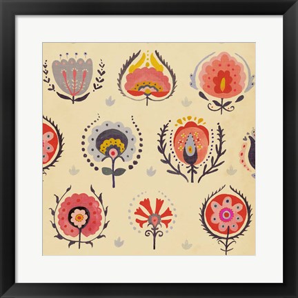 Framed Textile Flowers II Print