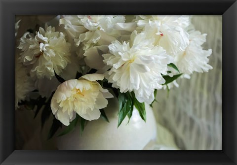 Framed White Peonies In Cream Pitcher 2 Print