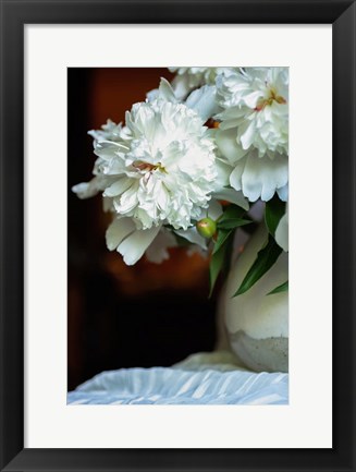 Framed White Peonies In Cream Pitcher 4 Print