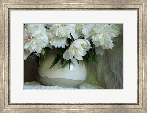 Framed White Peonies In Cream Pitcher 5 Print