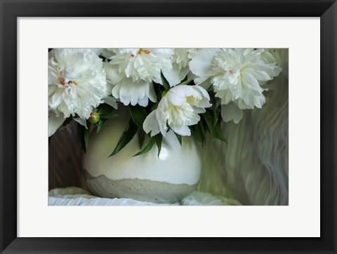 Framed White Peonies In Cream Pitcher 5 Print