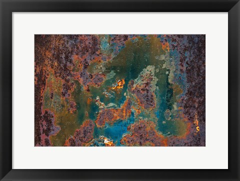 Framed Details Of Rust And Paint On Metal 9 Print