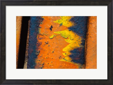 Framed Details Of Rust And Paint On Metal 10 Print