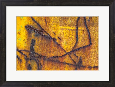 Framed Details Of Rust And Paint On Metal 12 Print