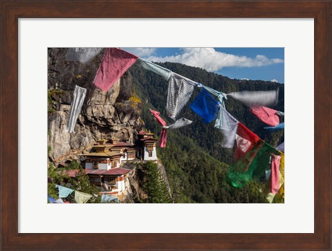 Framed Bhutan, Paro Prayer Flags Fluttering At The Cliff&#39;s Edge Across From Taktsang Monastery, Or Tiger&#39;s Nest Print