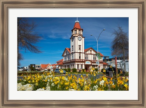 Framed I-SITE Visitor Centre (Old Post Office) And Flowers, Rotorua, North Island, New Zealand Print