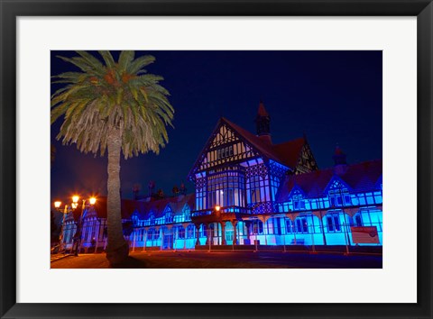 Framed Bath House At Dusk, Government Gardens, Rotorua, North Island, New Zealand Print