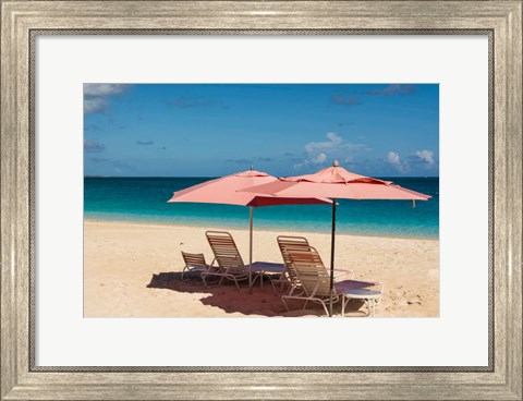 Framed Beach Umbrellas On Grace Bay Beach, Turks And Caicos Islands, Caribbean Print