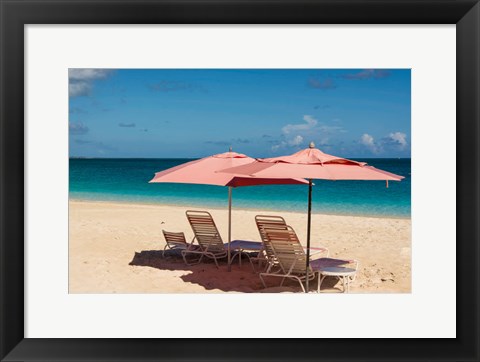 Framed Beach Umbrellas On Grace Bay Beach, Turks And Caicos Islands, Caribbean Print