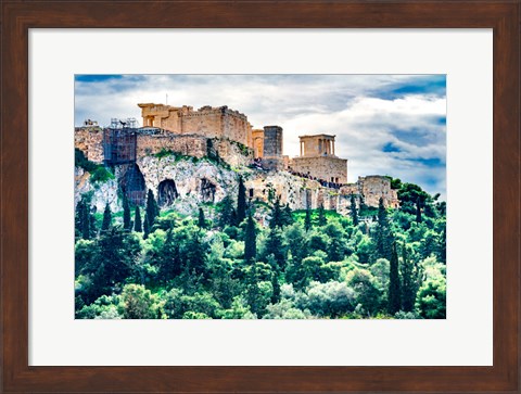 Framed Acropolis, Green Trees, Hill From Agora Temple Of Athena Nike Propylaea, Athens, Greece Print