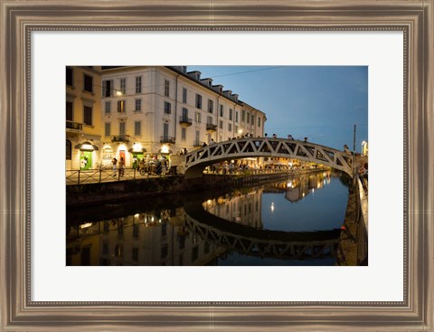 Framed Italy, Lombardy, Milan Historic Naviglio Grande Canal Area Known For Vibrant Nightlife Print