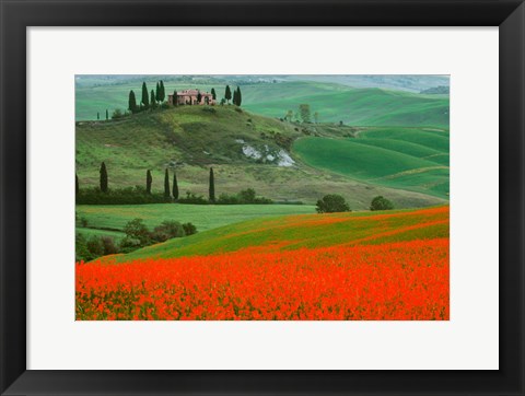 Framed Europe, Italy, Tuscany The Belvedere Villa Landmark And Farmland Print