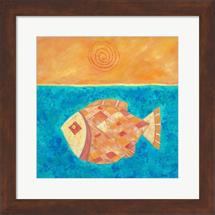 Framed Fish With Spiral Sun Print