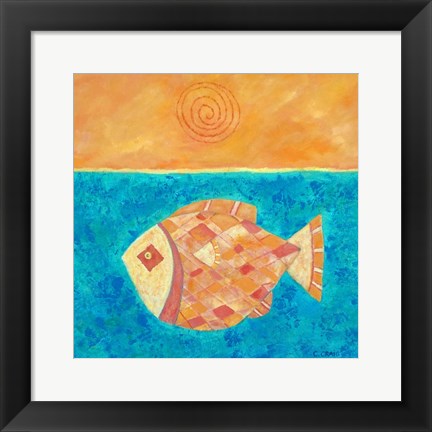 Framed Fish With Spiral Sun Print