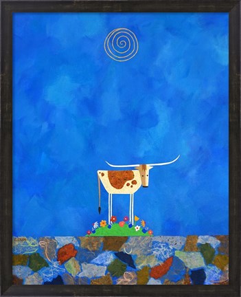 Framed Longhorn on Wildflower Hill Print