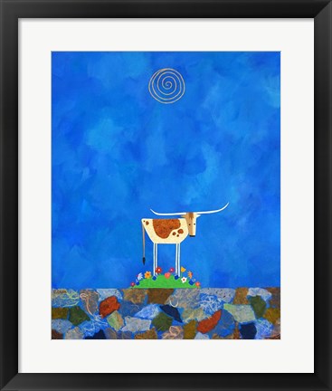 Framed Longhorn on Wildflower Hill Print