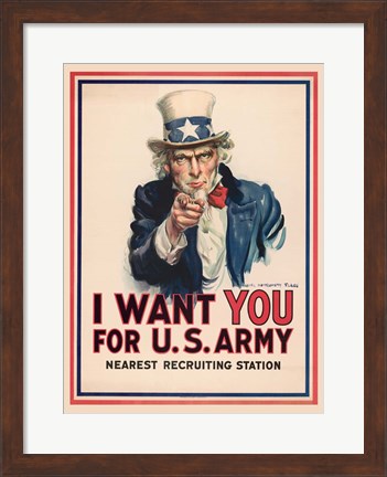 Framed Uncle Sam, I Want You for the U.S. Army, 1917 Print