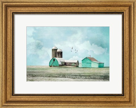 Framed Aqua Barns Print