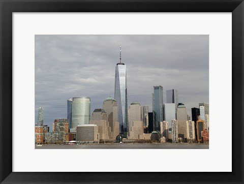 Framed One World Trade Center And Other Manhattan Skyscrapers Seen From Jersey City, NJ Print