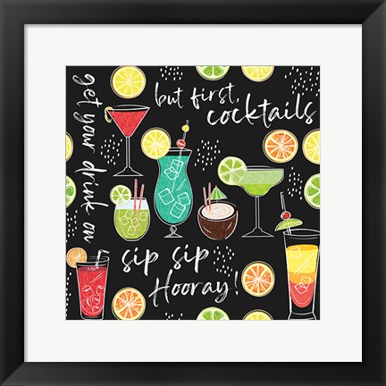 Framed Sip Sip Hooray Pattern III Print