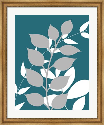 Framed Teal Foliage I Print