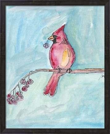 Framed Cardinal on a Branch Print