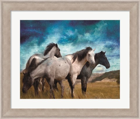 Framed Starry Night Horse Herd Print