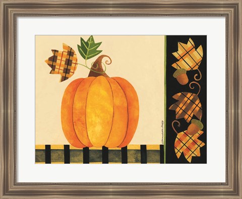 Framed Pumpkin, Leaves and Acorns I Print