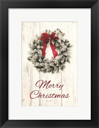Framed Titmouse Christmas Wreath Print