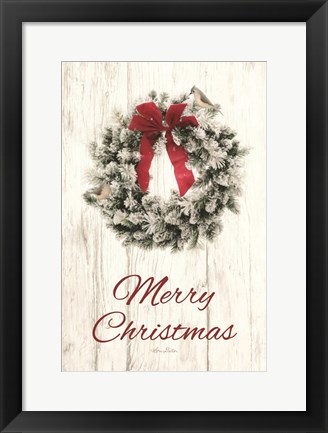 Framed Titmouse Christmas Wreath Print