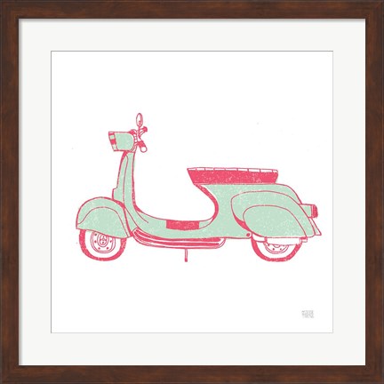 Framed Road Trip Vespa Pink Green Print