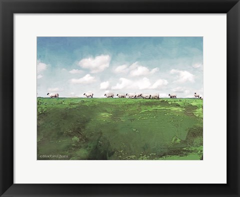 Framed Distant Hillside Sheep by Day Print