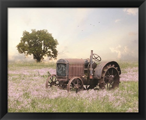 Framed Tractor at Sunset Print