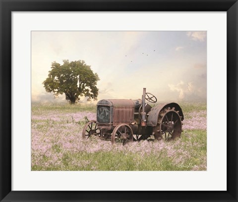 Framed Tractor at Sunset Print