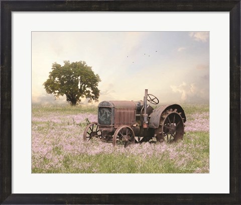 Framed Tractor at Sunset Print