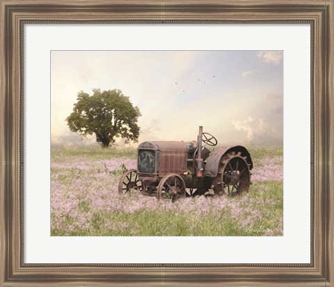 Framed Tractor at Sunset Print