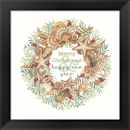 Framed Coastal Wreath Merry Christmas Print