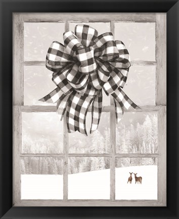 Framed Christmas Deer with Bow Print