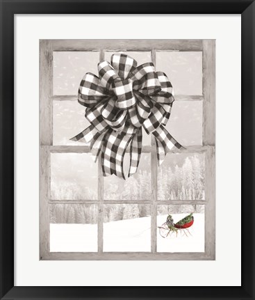 Framed Christmas Sleigh with Bow Print