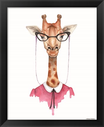 Framed Giraffe in Glasses Print