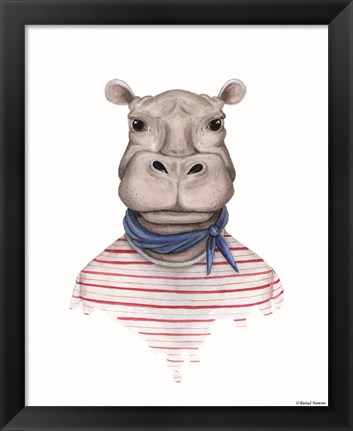 Framed Hippo in Handkerchief Print