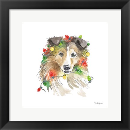 Framed Holiday Paws IX on White Print